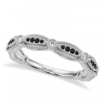 Antique Lab Black Lab Grown Diamond & Lab Grown Diamond Wedding Ring Band 14K White Gold (0.20ct)